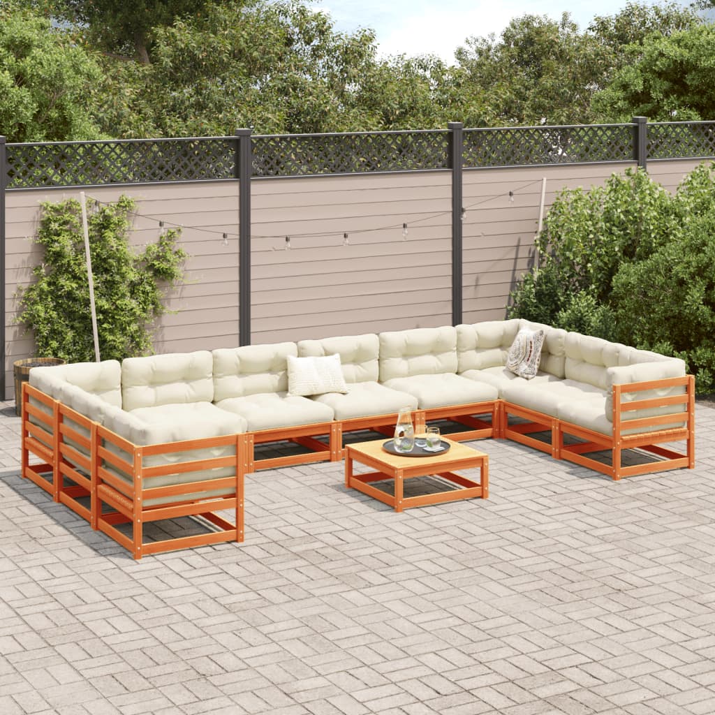 Set Divani Da Giardino 11pz Marrone Cera Legno Massello Di Pino - Image 3
