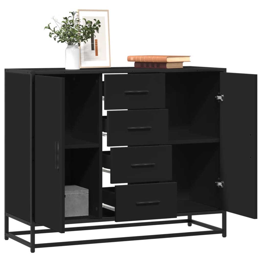 Credenza Nera 92x35x76 Cm In Legno Multistrato