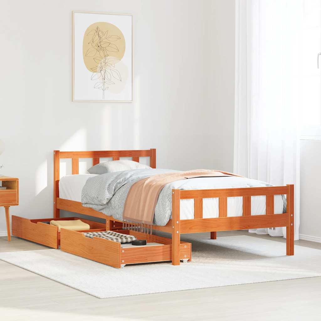 Letto Senza Materasso Marrone Cera 90x190 Cm In Legno Di Pino