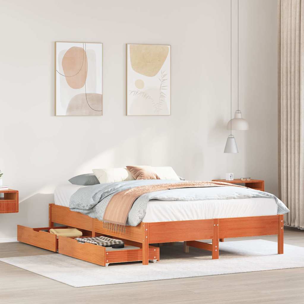 Letto Senza Materasso Marrone Cera 120x200 Cm In Legno Di Pino
