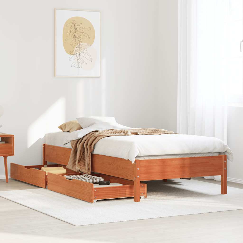 Letto Senza Materasso Marrone Cera 90x190 Cm In Legno Di Pino