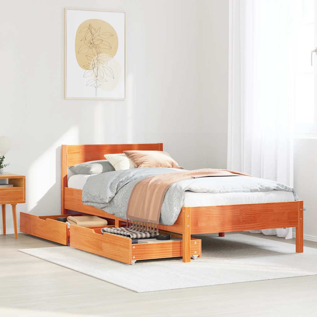 Letto Senza Materasso Marrone Cera 90x190 Cm In Legno Di Pino