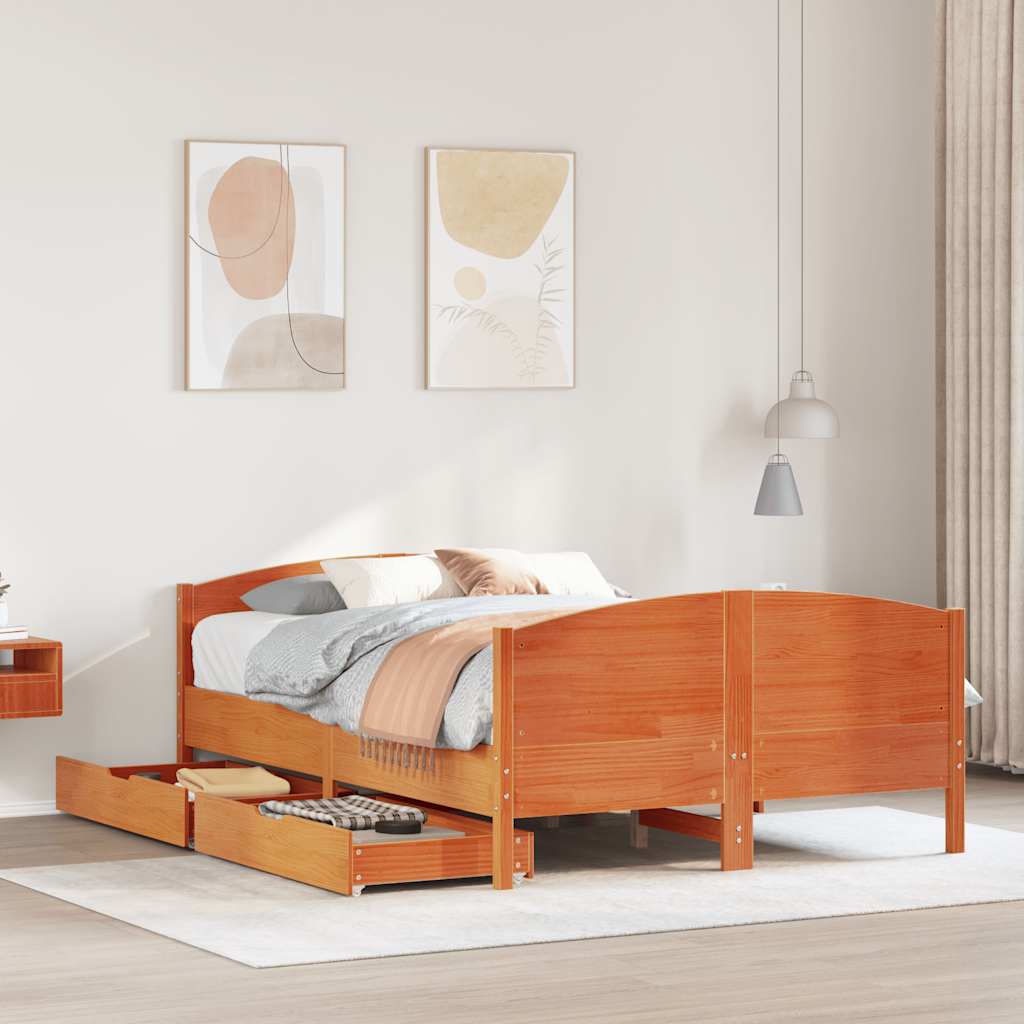 Letto Senza Materasso Marrone Cera 135x190 Cm In Legno Di Pino