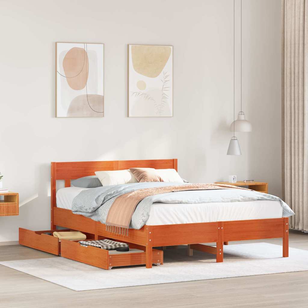 Letto Senza Materasso Marrone Cera 120x200 Cm In Legno Di Pino