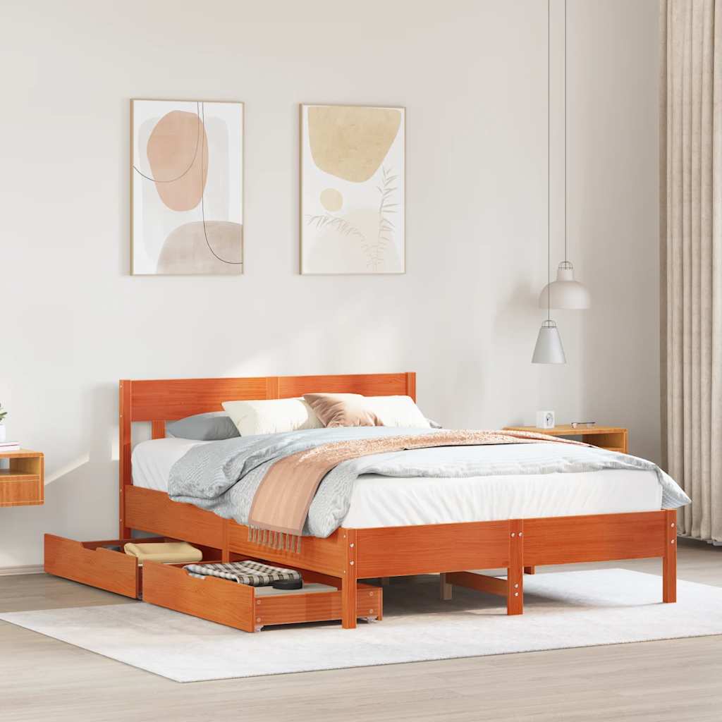 Letto Senza Materasso Marrone Cera 120x190 Cm In Legno Di Pino