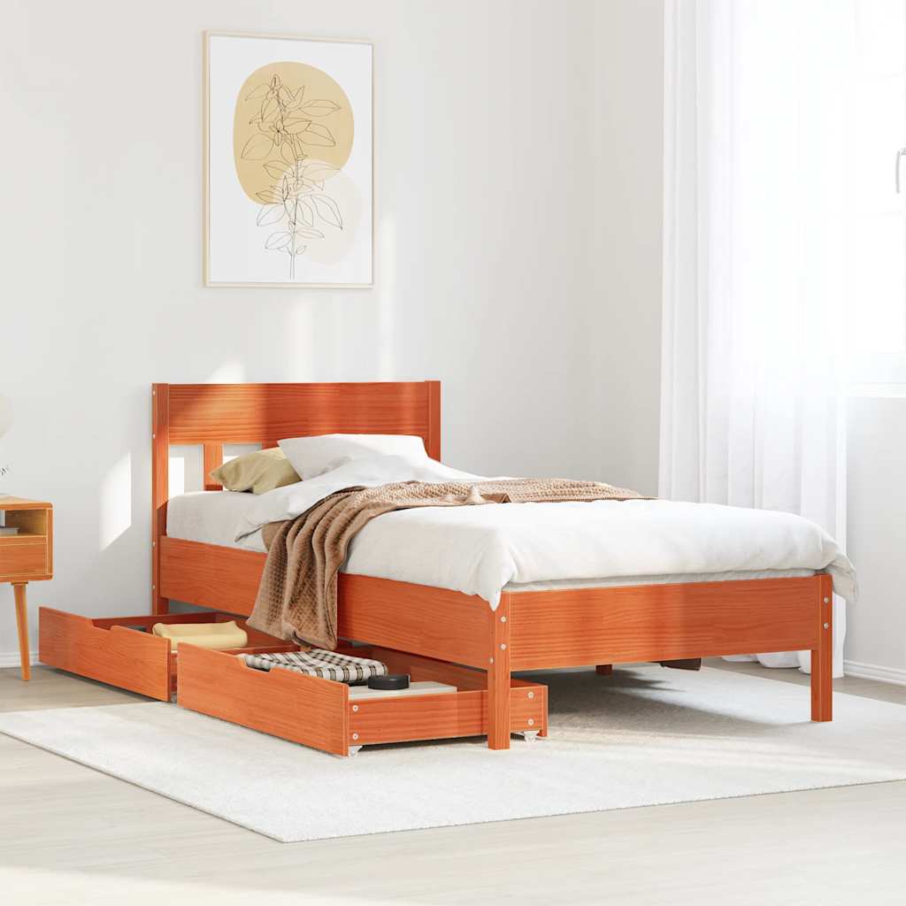 Letto Senza Materasso Marrone Cera 90x190 Cm In Legno Di Pino