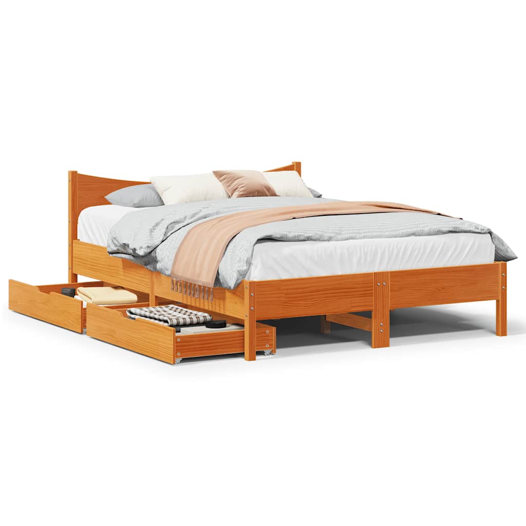 Giroletto Cassetti Marrone Cera 140x190 Cm Legno Massello Pino