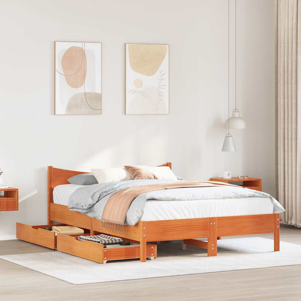 Giroletto Cassetti Marrone Cera 140x190 Cm Legno Massello Pino - Image 3