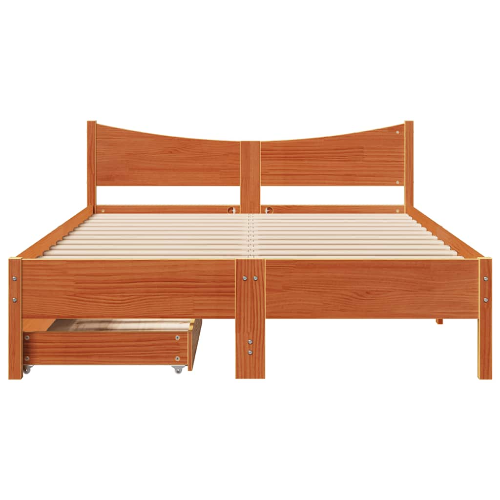 Giroletto Cassetti Marrone Cera 140x190 Cm Legno Massello Pino - Image 4