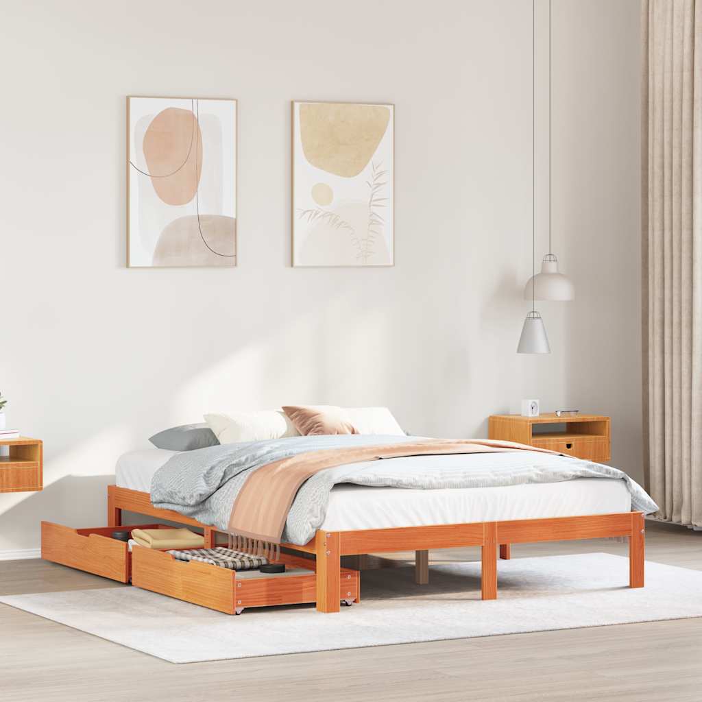 Giroletto Cassetti Marrone Cera 120x200 Cm Legno Massello Pino
