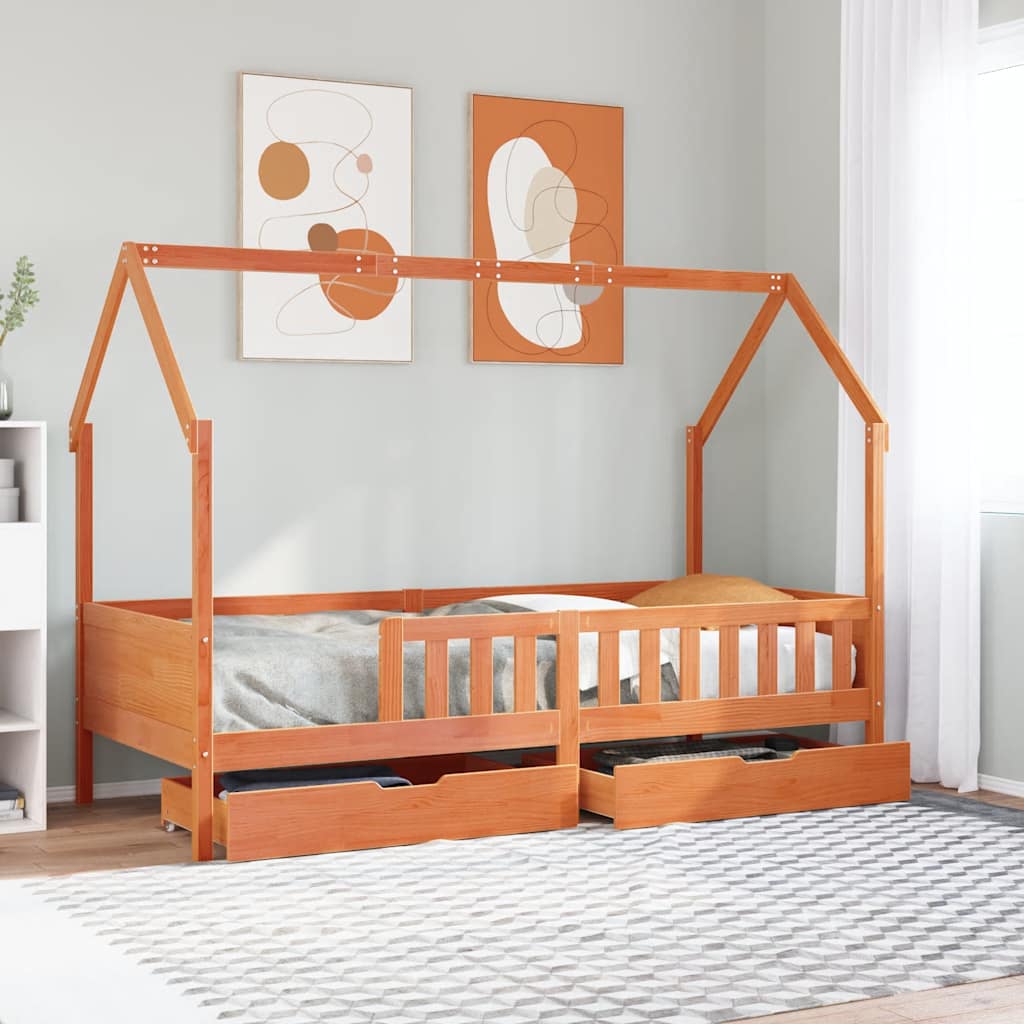 Giroletto Per Bambini Con Cassetti 90x190cm Legno Massello Pino