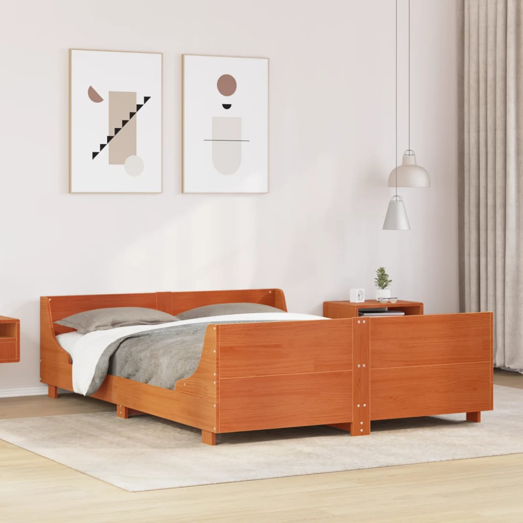 Letto Senza Materasso Marrone Cera 140x190 Cm In Legno Di Pino