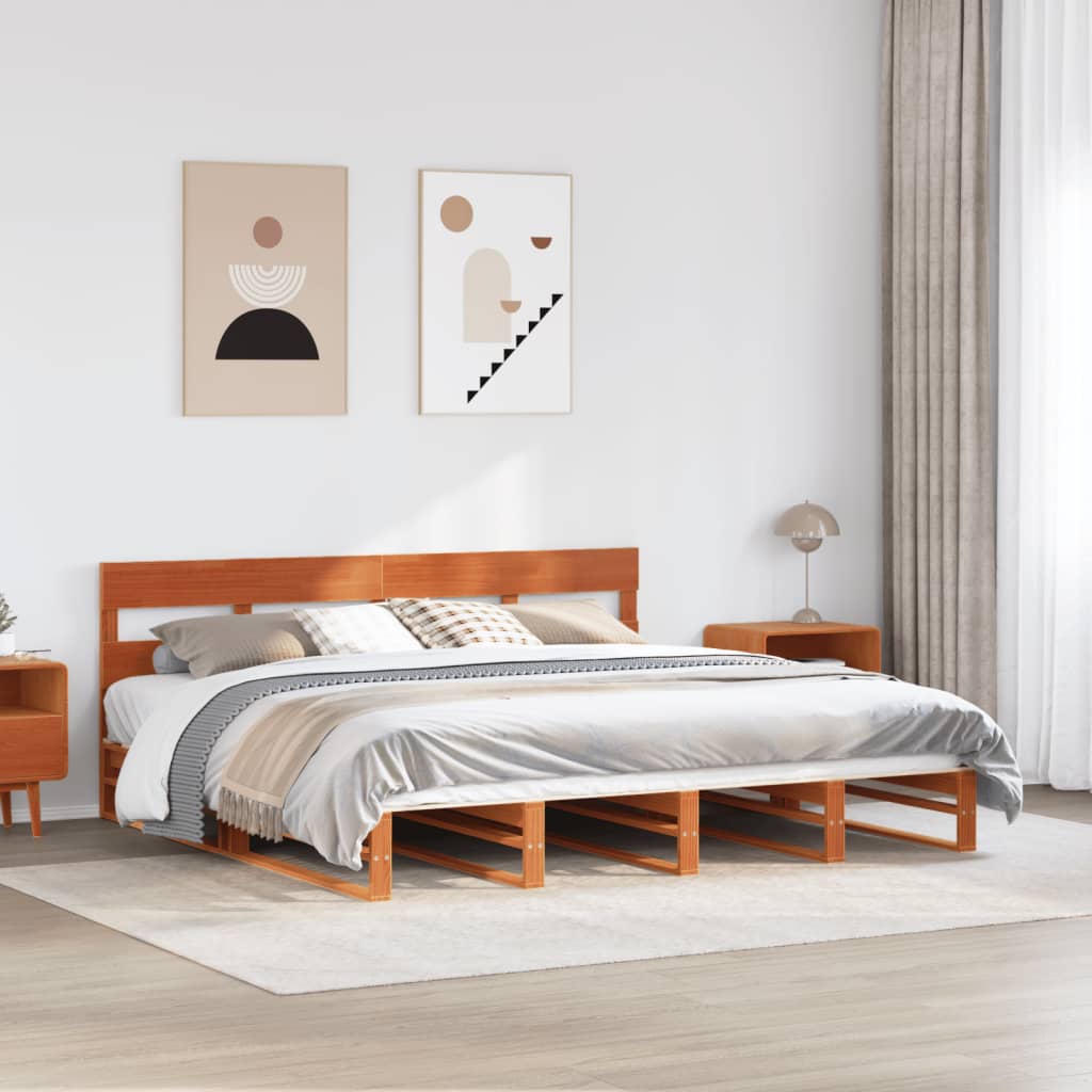 Letto Senza Materasso Marrone Cera 200x200 Cm In Legno Di Pino