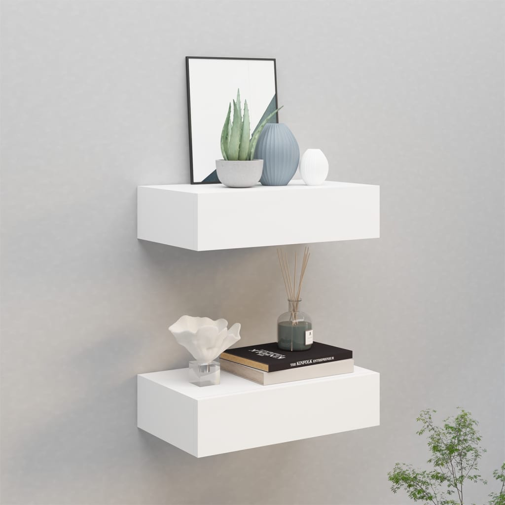 Scaffali Con Cassetti Da Parete 2 Pz Bianchi 40x23,5x10 Cm Mdf