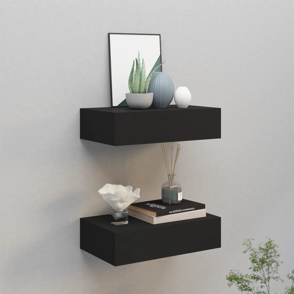 Scaffali Con Cassetti Da Parete 2 Pz Neri 40x23,5x10 Cm Mdf