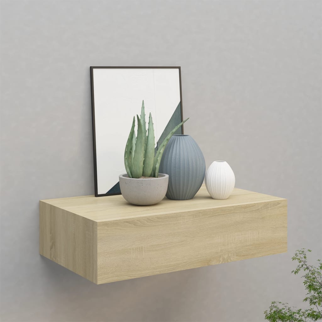 Scaffale Con Cassetti Da Parete Rovere 40x23,5x10 Cm In Mdf