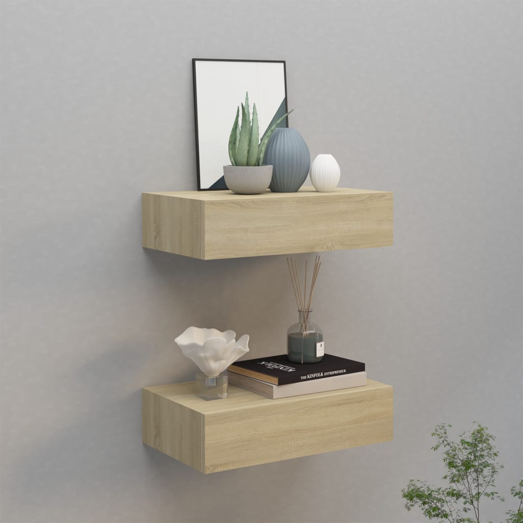 Scaffali Con Cassetti Da Parete 2 Pz Rovere 40x23,5x10 Cm Mdf