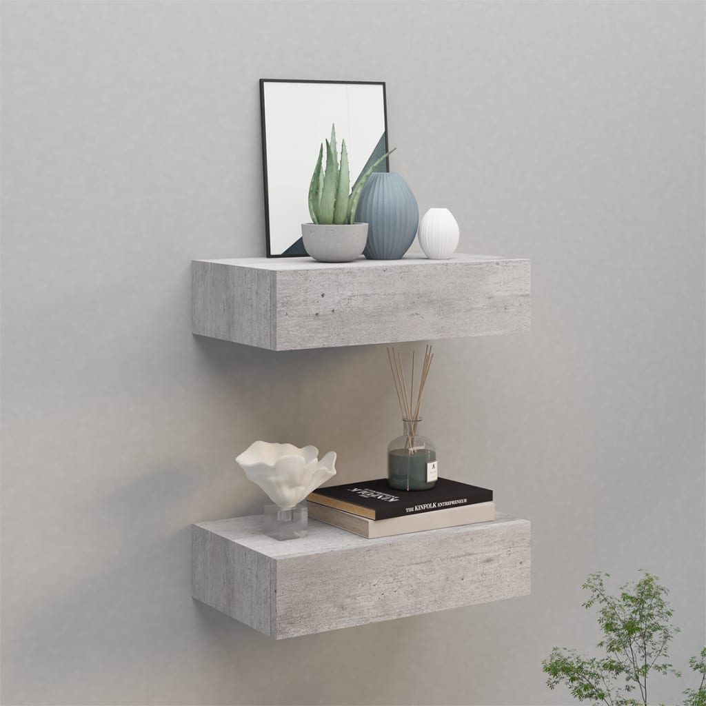 Scaffali Con Cassetti 2 Pz Grigio Cemento 40x23,5x10 Cm In Mdf