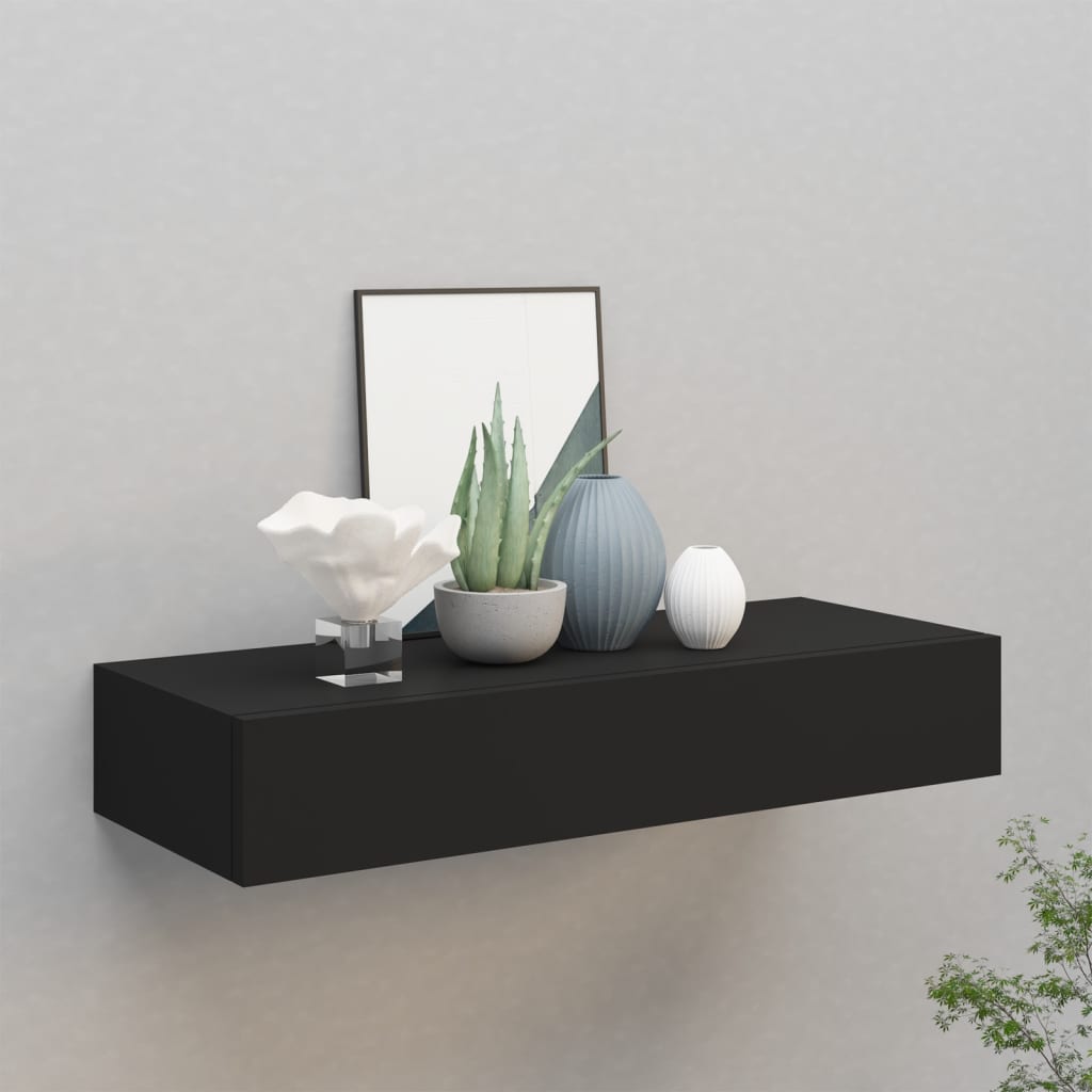 Scaffale Con Cassetti Da Parete Nero 60x23,5x10 Cm In Mdf