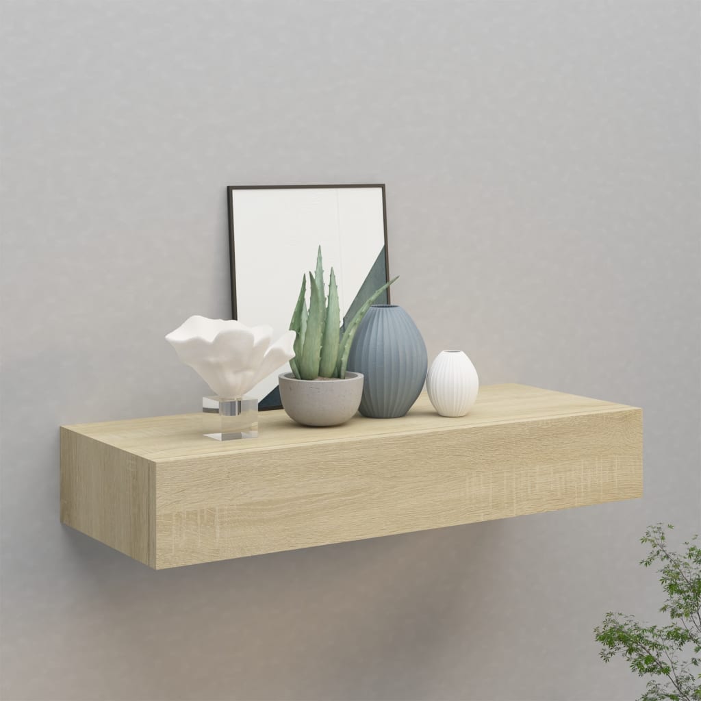 Scaffale Con Cassetti Da Parete Rovere 60x23,5x10 Cm In Mdf