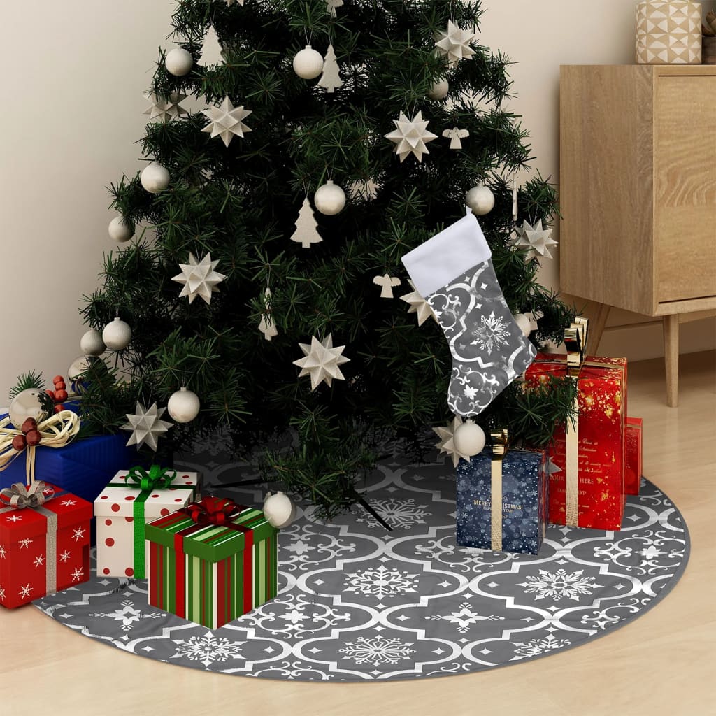 Gonna Albero Natale Raffinata Con Calza Grigia In Tessuto 90 cm