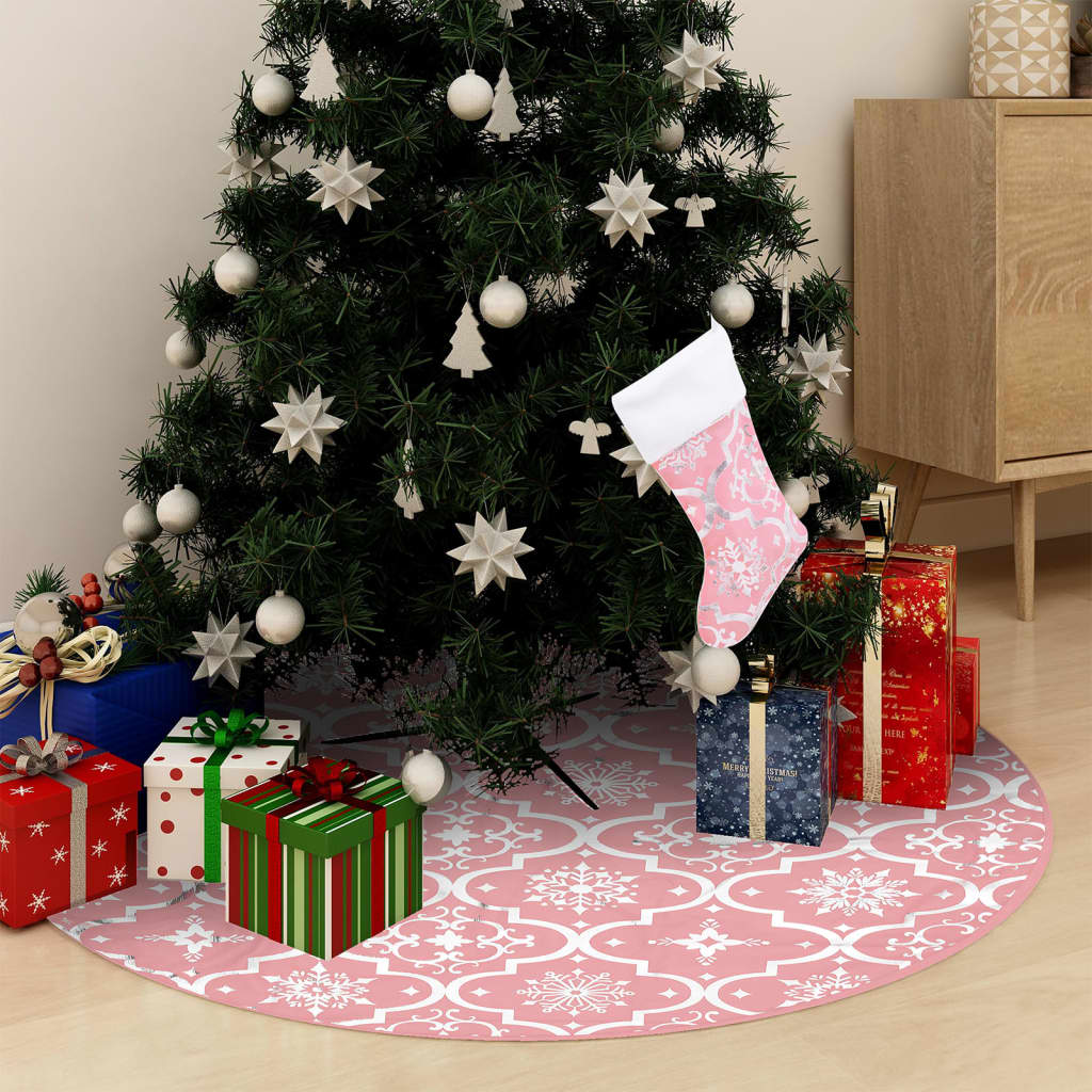 Gonna Albero Natale Raffinata Con Calza Rosa Tessuto 122 cm