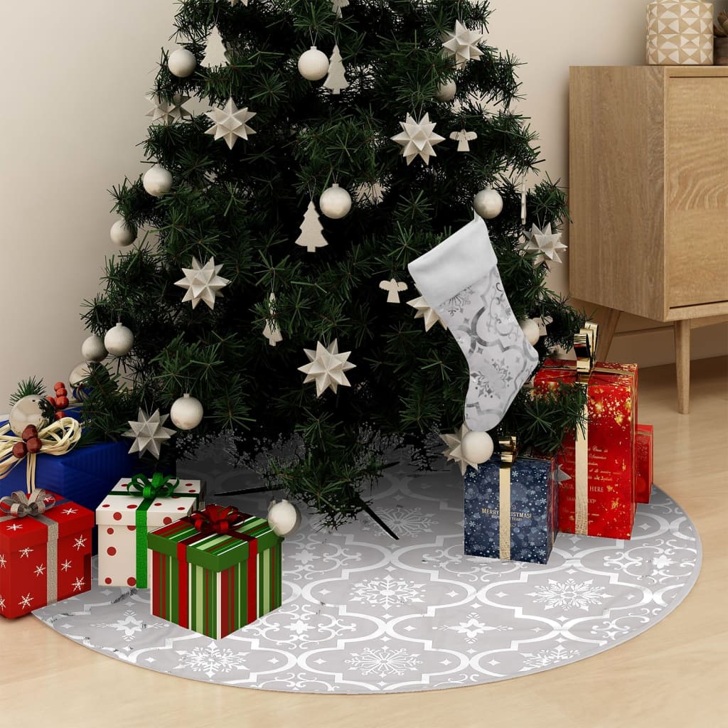 Gonna Albero Natale Raffinata Con Calza Bianca Tessuto 122 cm