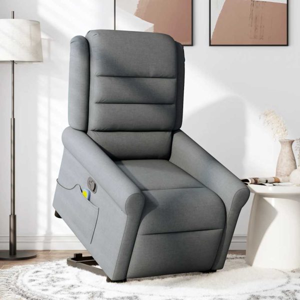 Poltrona Alzapersona Massaggi Reclinabile Grigio Scuro Tessuto - Image 3