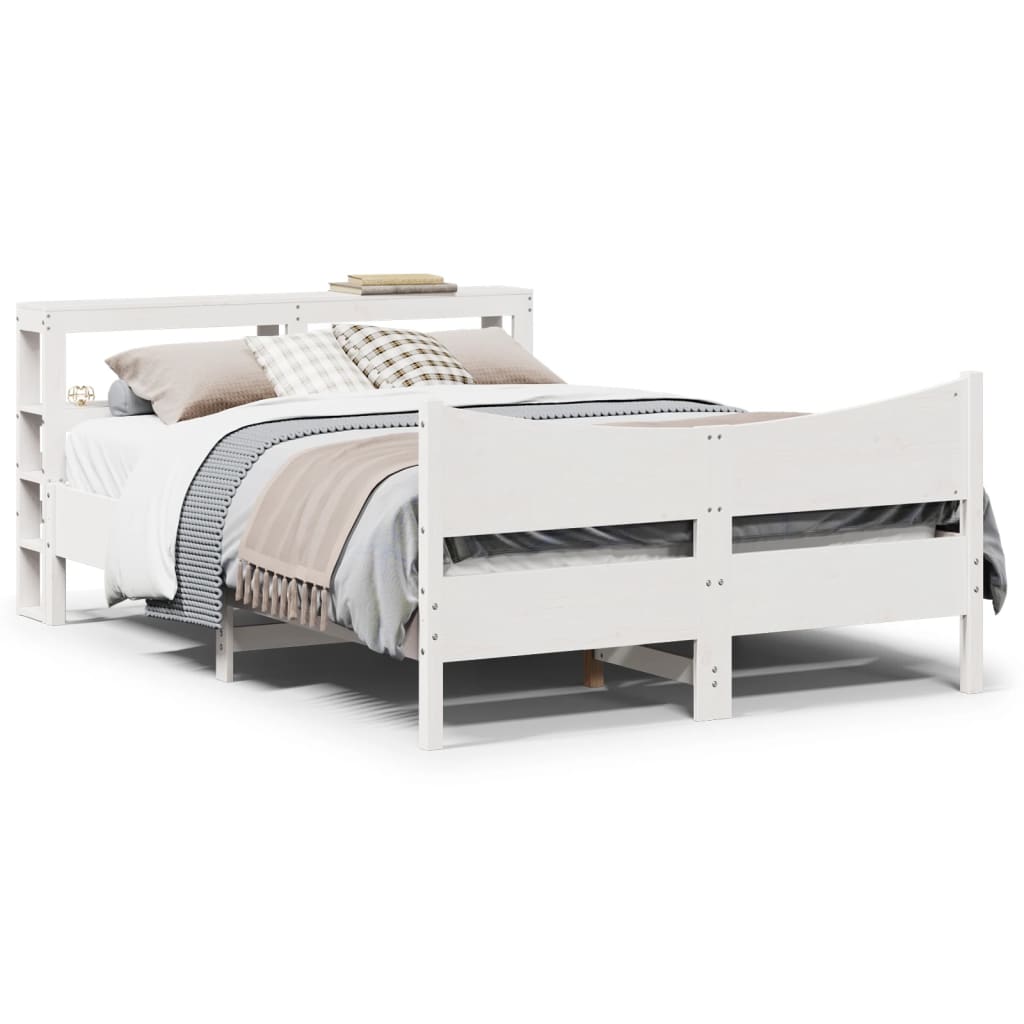 Giroletto Con Testiera Bianco 140x190 Cm In Legno Massello Pino