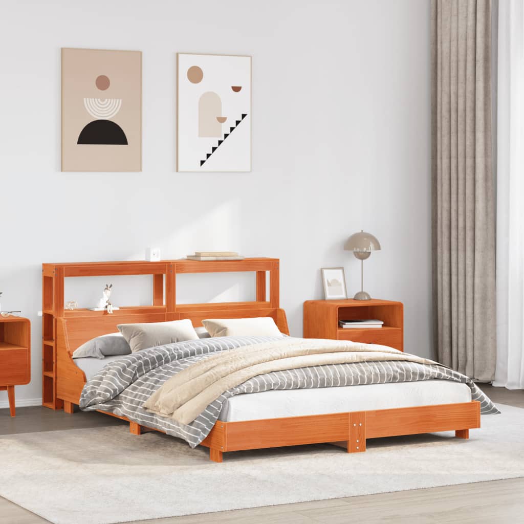 Letto Senza Materasso Marrone Cera 150x200 Cm In Legno Di Pino