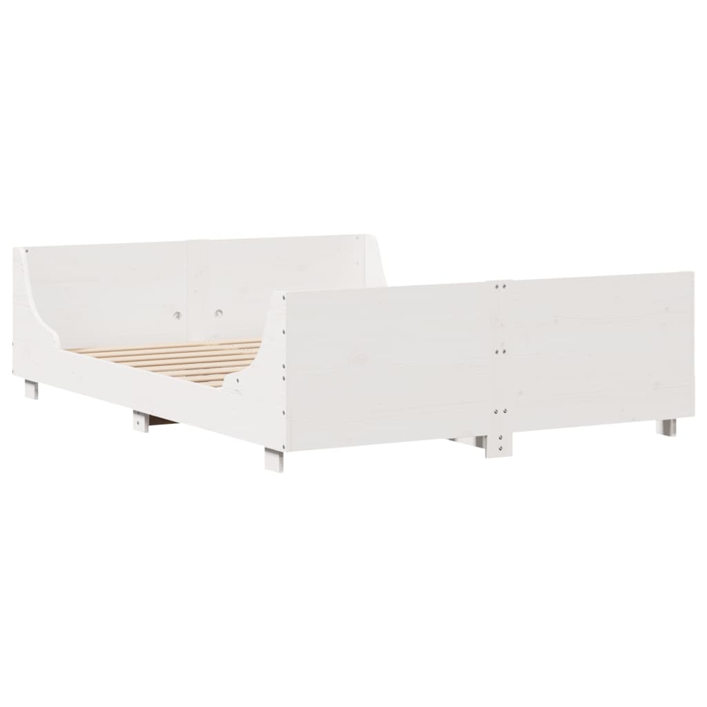 Letto Senza Materasso Bianco 140x190 Cm Legno Massello Di Pino - Image 5