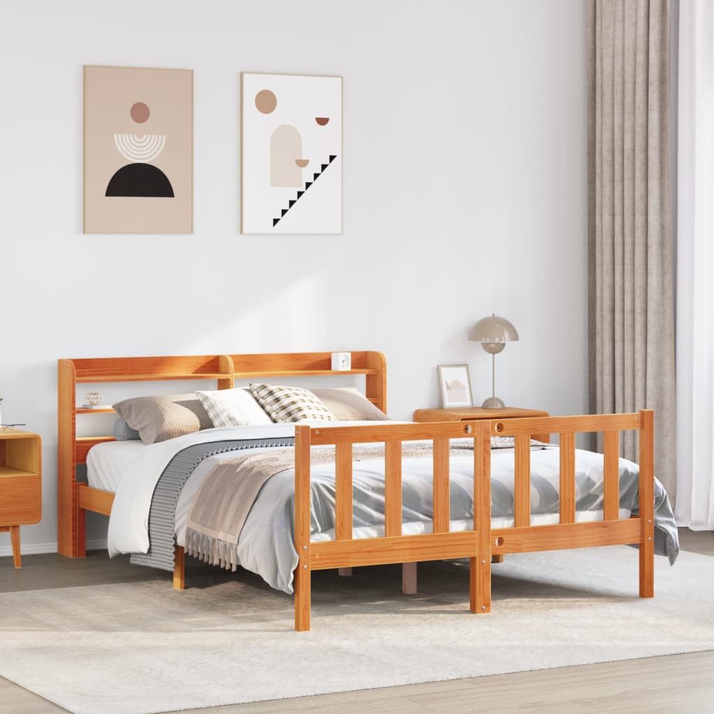 Giroletto Con Testiera Marrone Cera 120x190 Cm Massello Pino