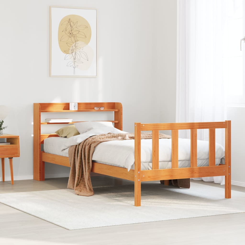 Giroletto Con Testiera Marrone Cera 100x200 Cm Massello Pino