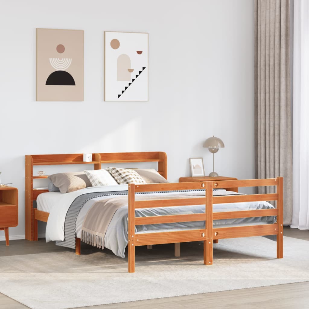 Letto Senza Materasso Marrone Cera 135x190 Cm In Legno Di Pino
