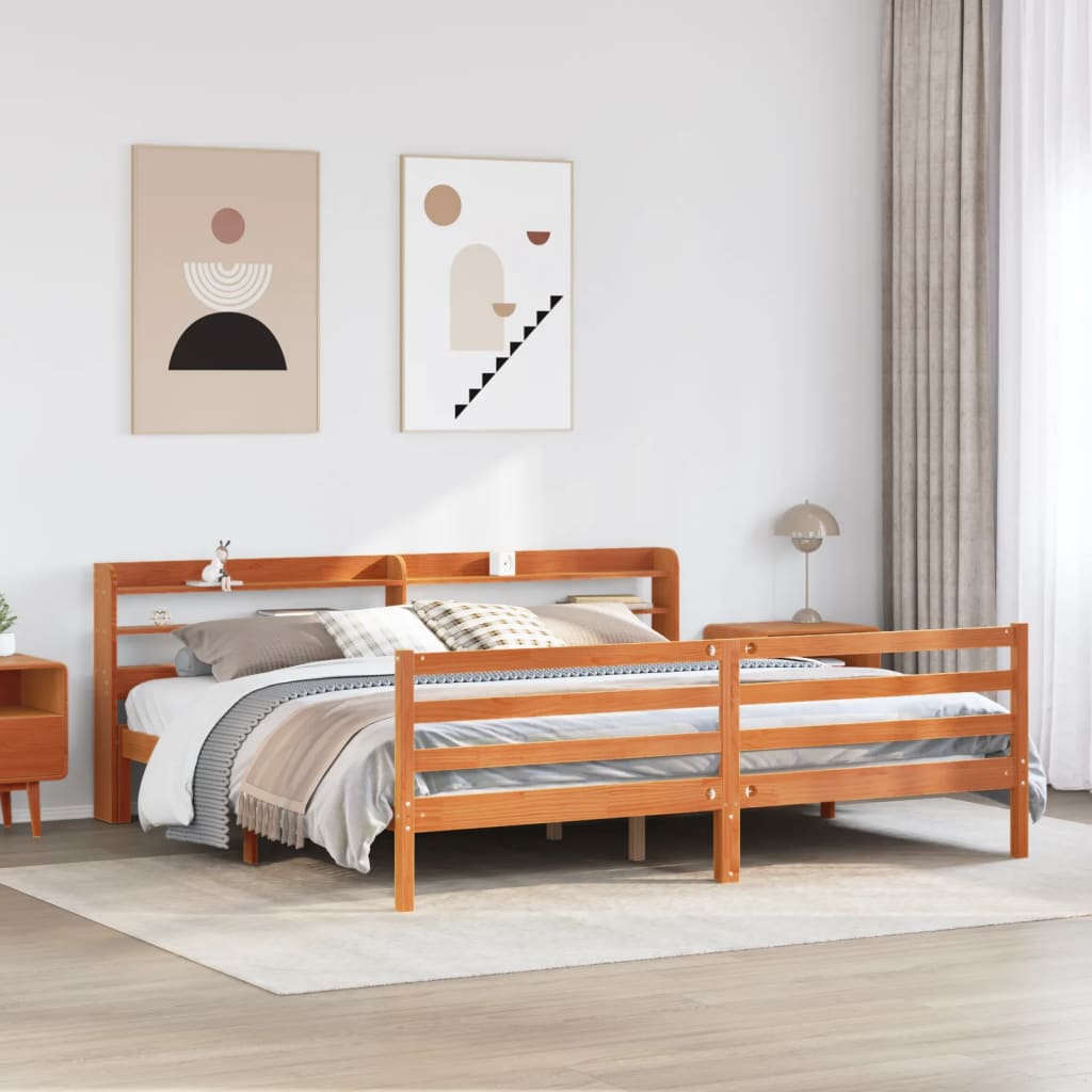 Letto Senza Materasso Marrone Cera 180x200 Cm In Legno Di Pino
