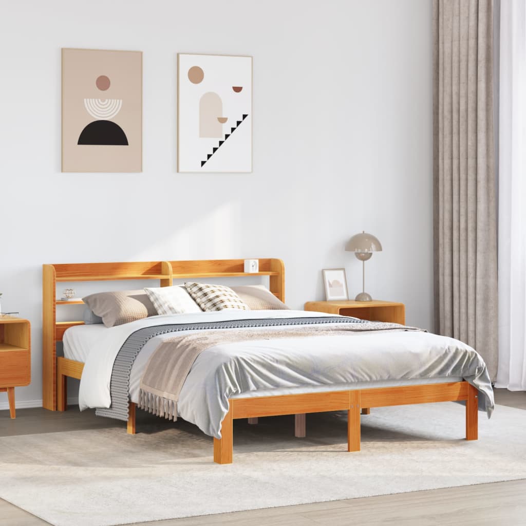 Letto Senza Materasso Marrone Cera 140x190 Cm In Legno Di Pino