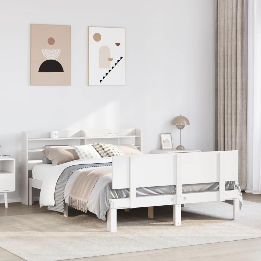 Giroletto Con Testiera Bianco 135x190 Cm Legno Massello Di Pino