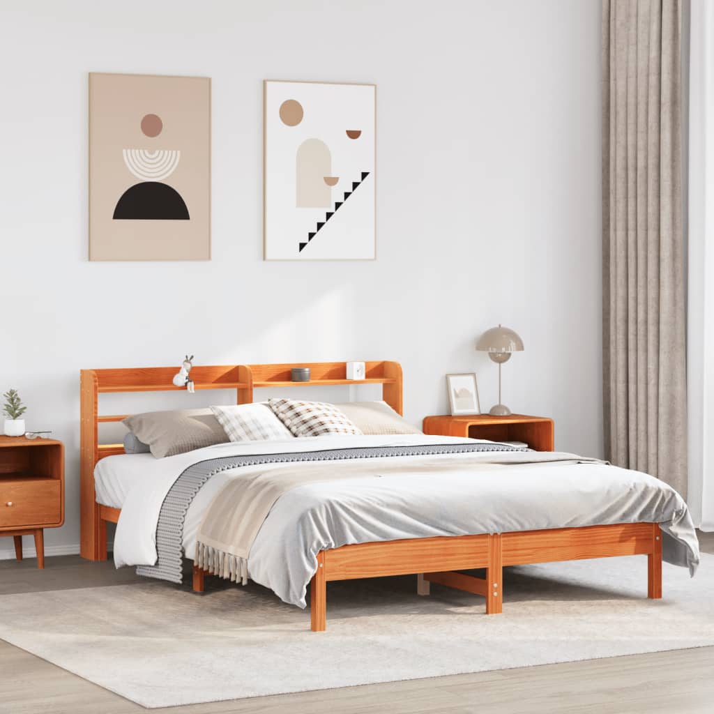 Letto Senza Materasso Marrone Cera 140x190 Cm In Legno Di Pino