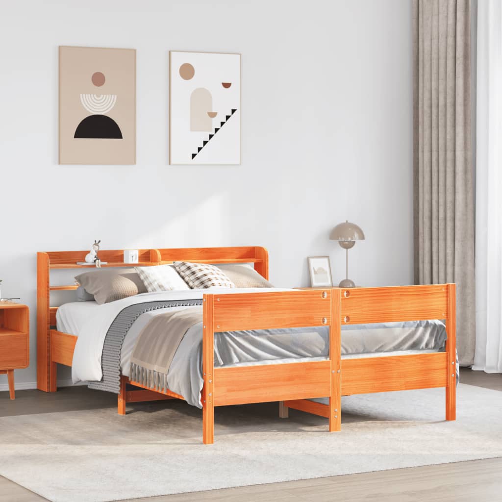 Letto Senza Materasso Marrone Cera 135x190 Cm In Legno Di Pino