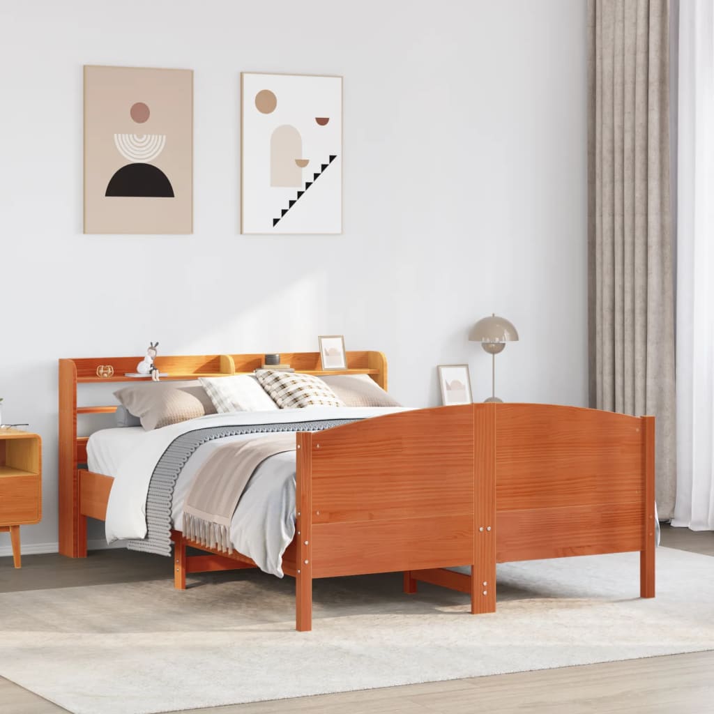 Letto Senza Materasso Marrone Cera 135x190 Cm In Legno Di Pino