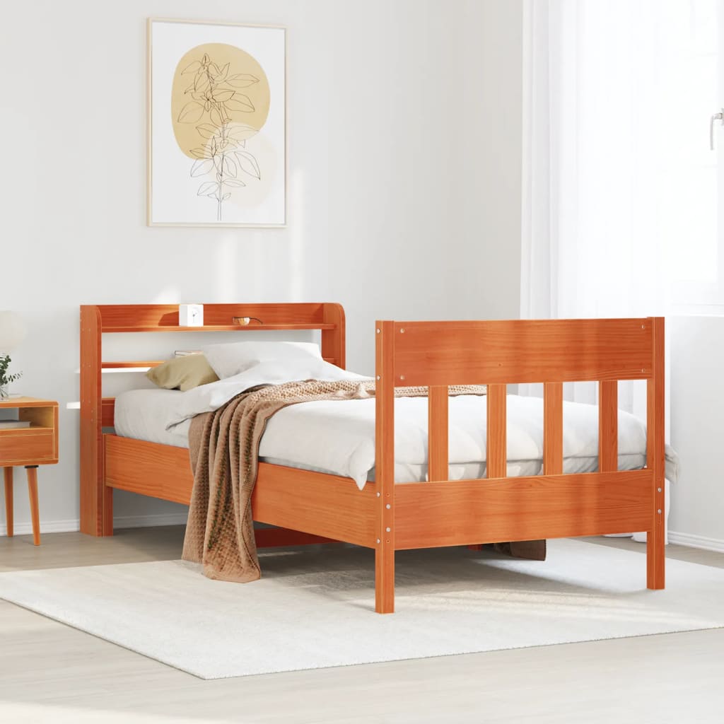 Letto Senza Materasso Marrone Cera 90x190 Cm In Legno Di Pino