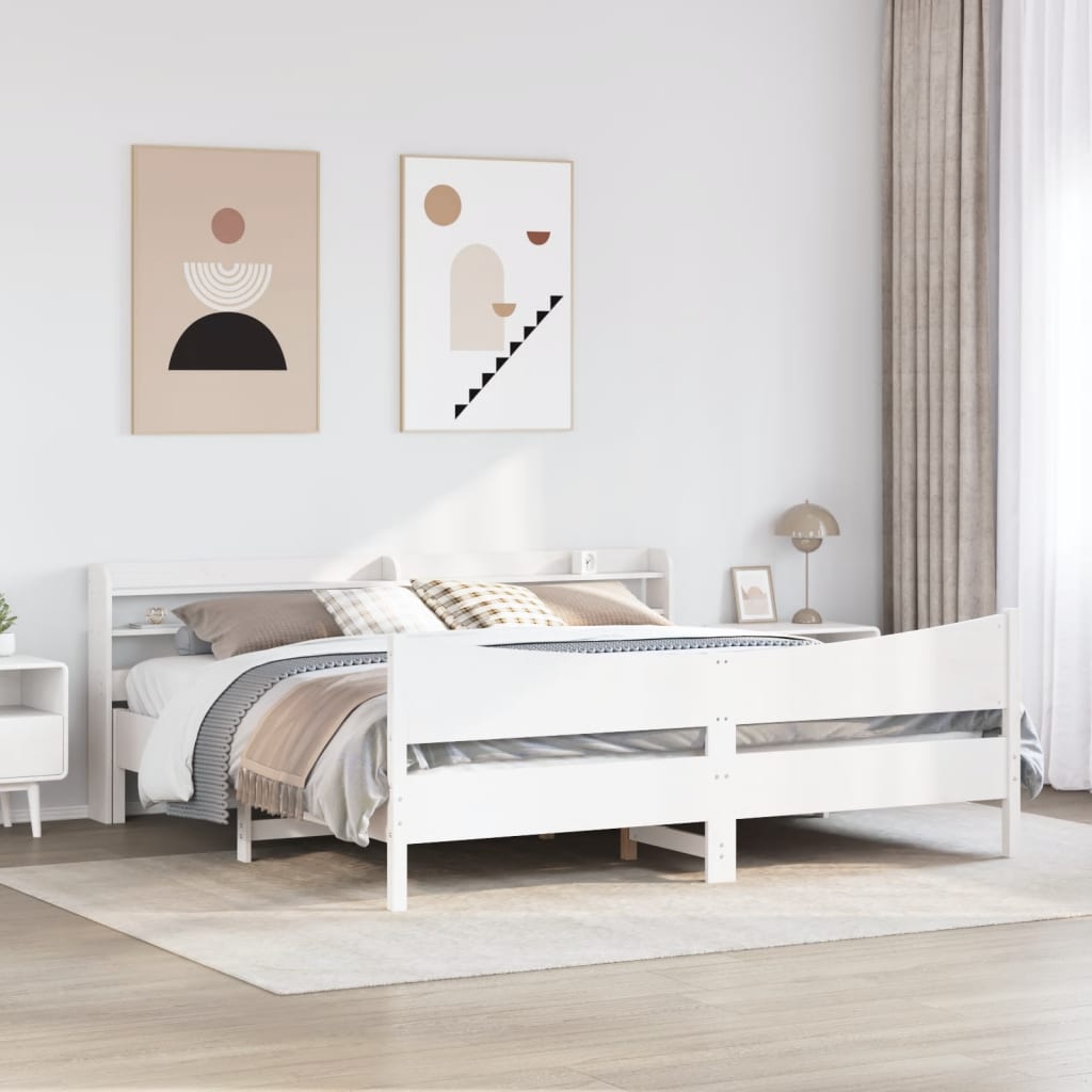 Giroletto Con Testiera Bianco 200x200 Cm Legno Massello Di Pino - Image 3