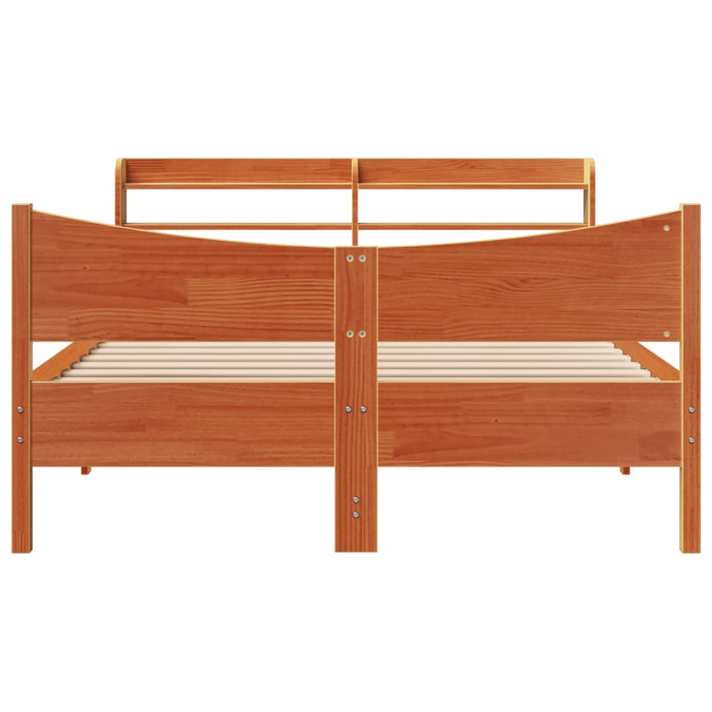 Giroletto Con Testiera Marrone Cera 140x190 Cm Massello Pino - Image 4