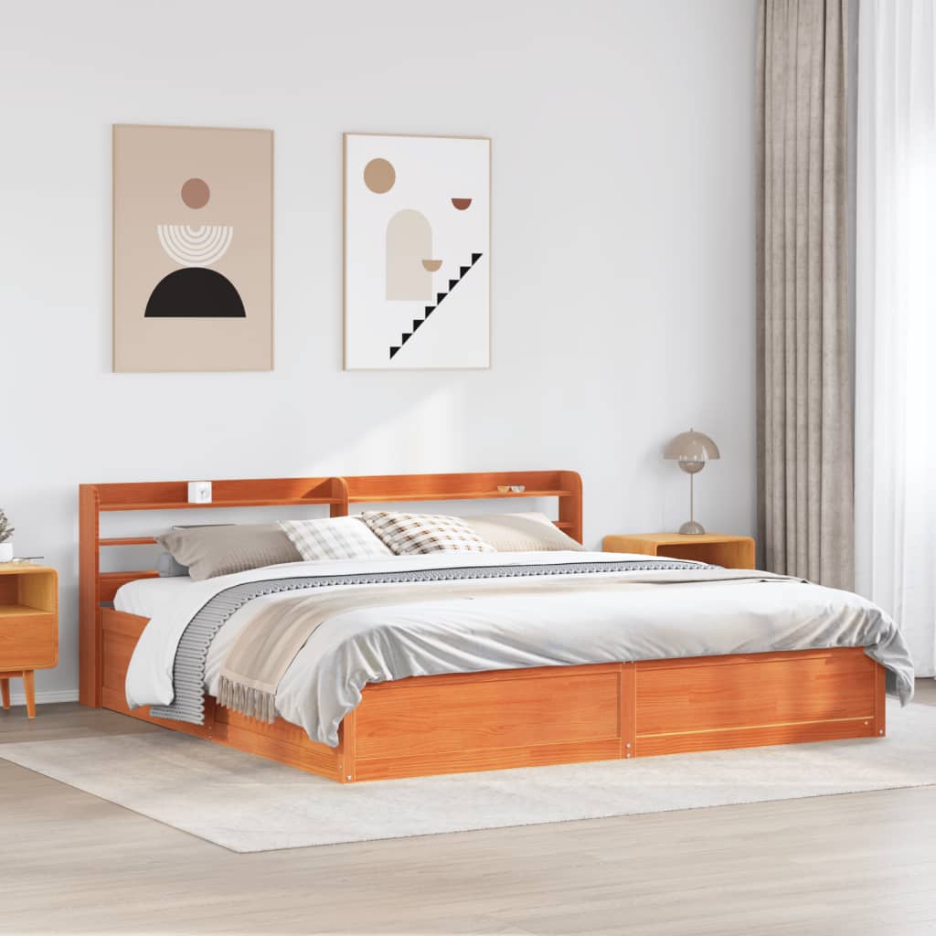 Giroletto Con Testiera Marrone Cera 180x200 Cm Massello Pino - Image 3