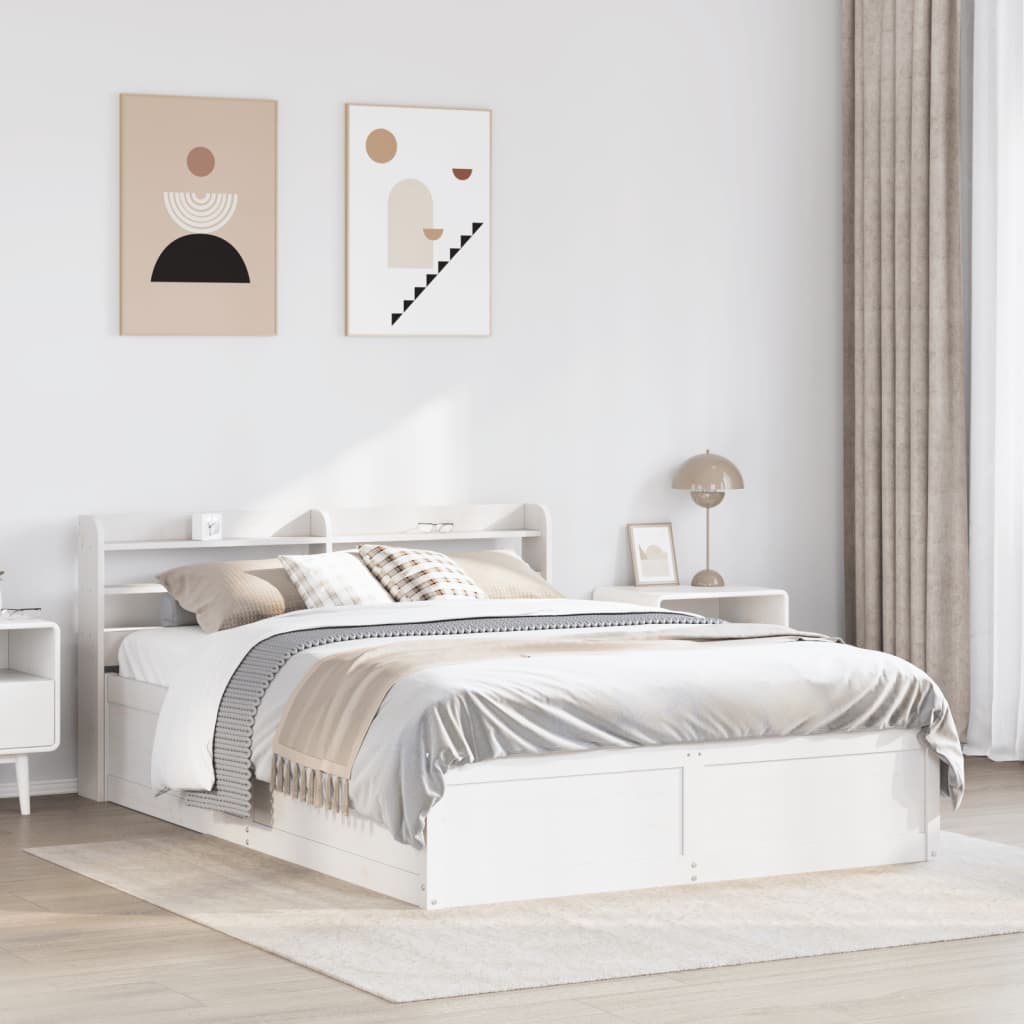 Giroletto Con Testiera Bianco 140x200 Cm Legno Massello Di Pino - Image 3