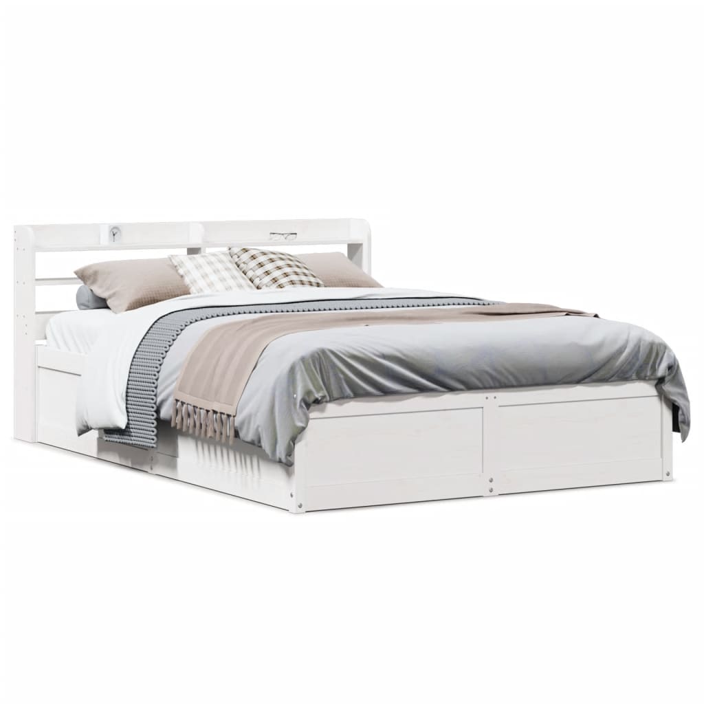 Giroletto Con Testiera Bianco 135x190 Cm Legno Massello Di Pino