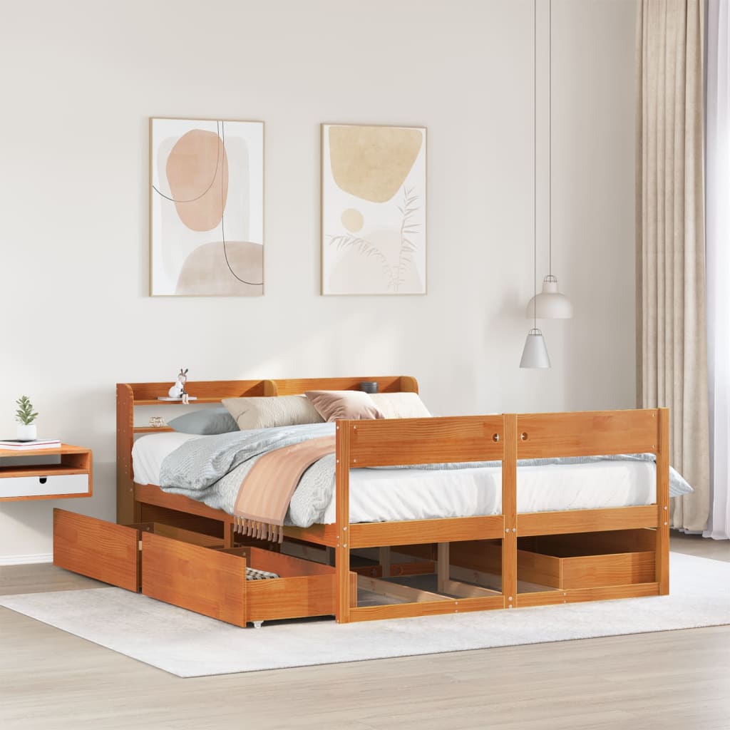Letto Senza Materasso Marrone Cera 160x200 Cm In Legno Di Pino