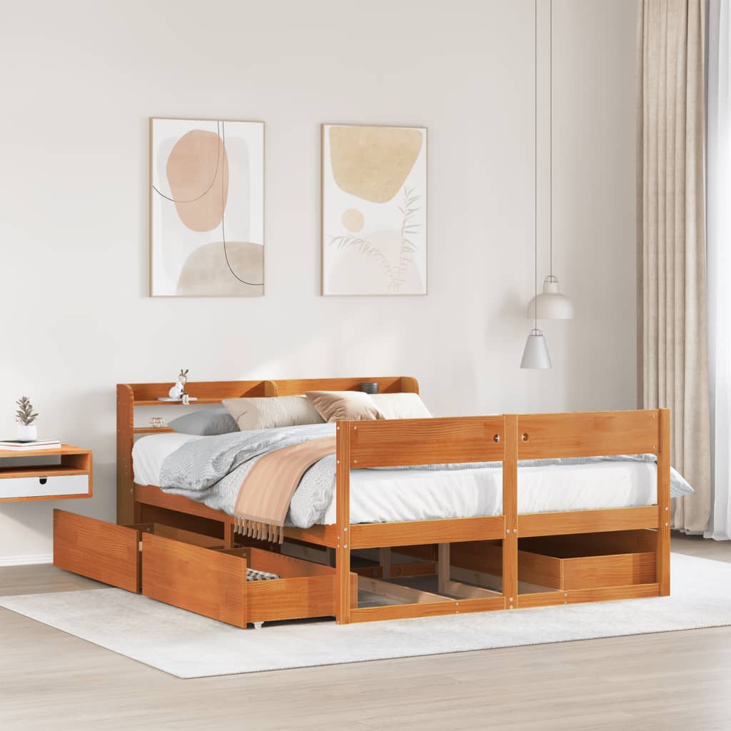 Giroletto Senza Materasso Marrone Cera 140x200cm Massello Pino