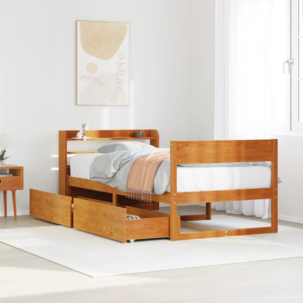 Letto Senza Materasso Marrone Cera 90x200 Cm Legno Di Pino