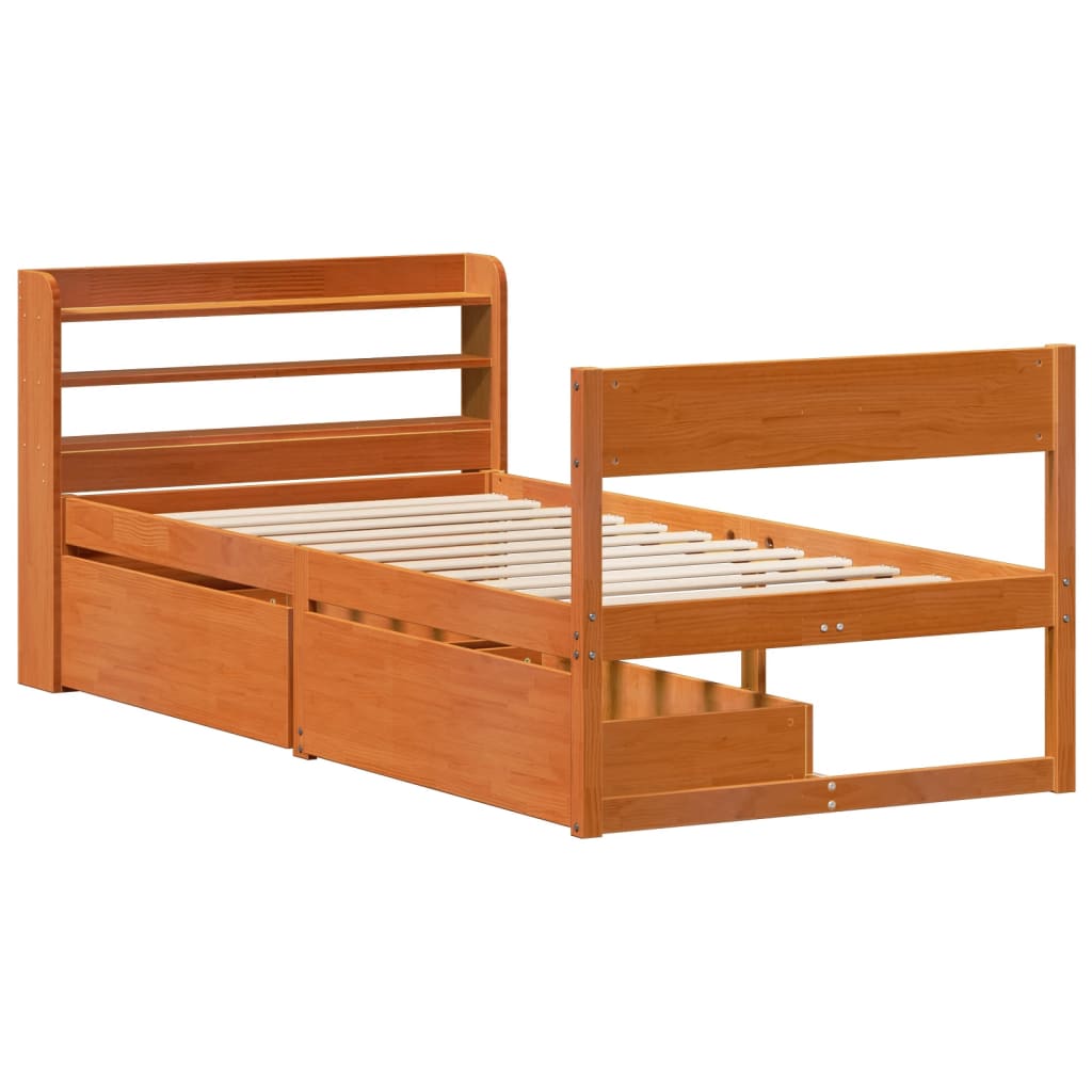 Letto Senza Materasso Marrone Cera 90x200 Cm Legno Di Pino - Image 3